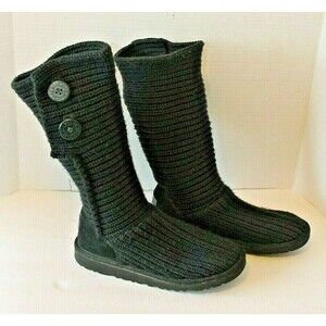 UGG Womens 8 Classic Cardy II Knit Boots Black Slouched Cuffed Size 8